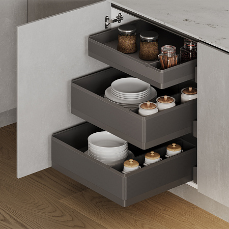 Duslar Duslar Комплект из 3-х корзин TITAN, высотой 90.5 и 154.5 мм (2 шт.), распашной фасад 600 мм, антрацит