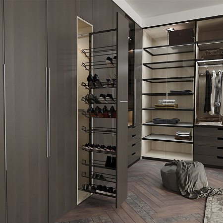 Duslar Duslar Выдвижная обувница TALL HUGO с 10-ю полками, выдвижной фасад, ширина 227 мм, высота 2100мм, антрацит