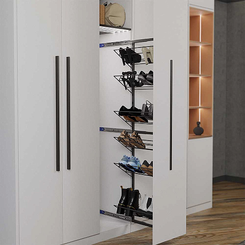 Duslar Duslar Выдвижная обувница TALL HUGO с 6-ю полками, выдвижной фасад, ширина 230 мм, высота 1520 мм, антрацит