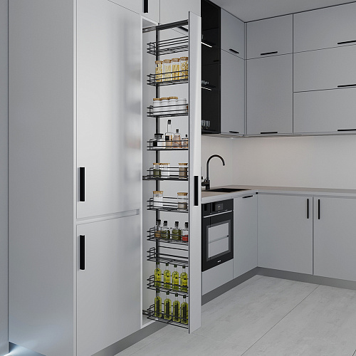 Duslar Duslar Система TALL WALL с 10 корзинами 129 мм, высота 2100 мм, выдвижной фасад от 200 мм, антрацит