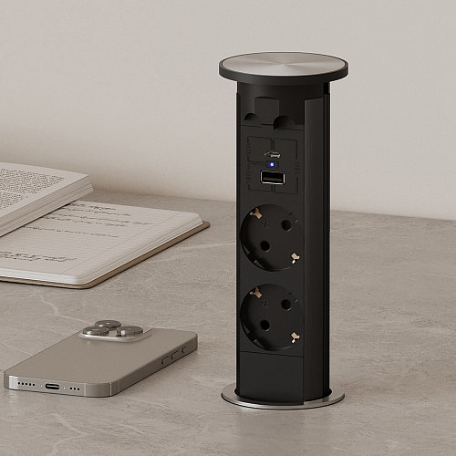 Duslar Duslar Розетка TWIN, автоматическое выдвижение, врезная, черный