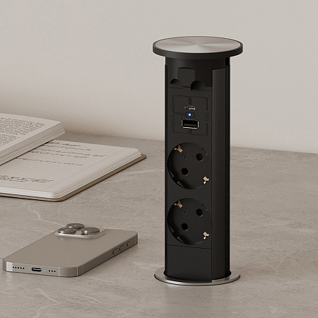 Duslar Duslar Розетка TWIN, автоматическое выдвижение, врезная, черный