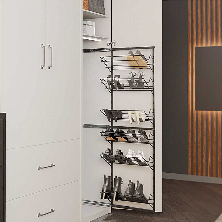 Duslar Duslar Выдвижная обувница TALL BENKO с 6-ю полками, распашной фасад, ширина 230 мм, высота 1520мм, антрацит