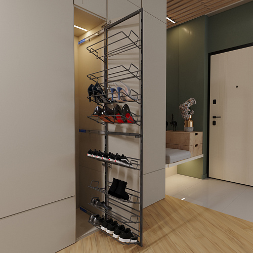 Duslar Duslar Выдвижная обувница TALL BENKO с 8-ю полками, распашной фасад, ширина 230 мм, высота 1870мм, антрацит